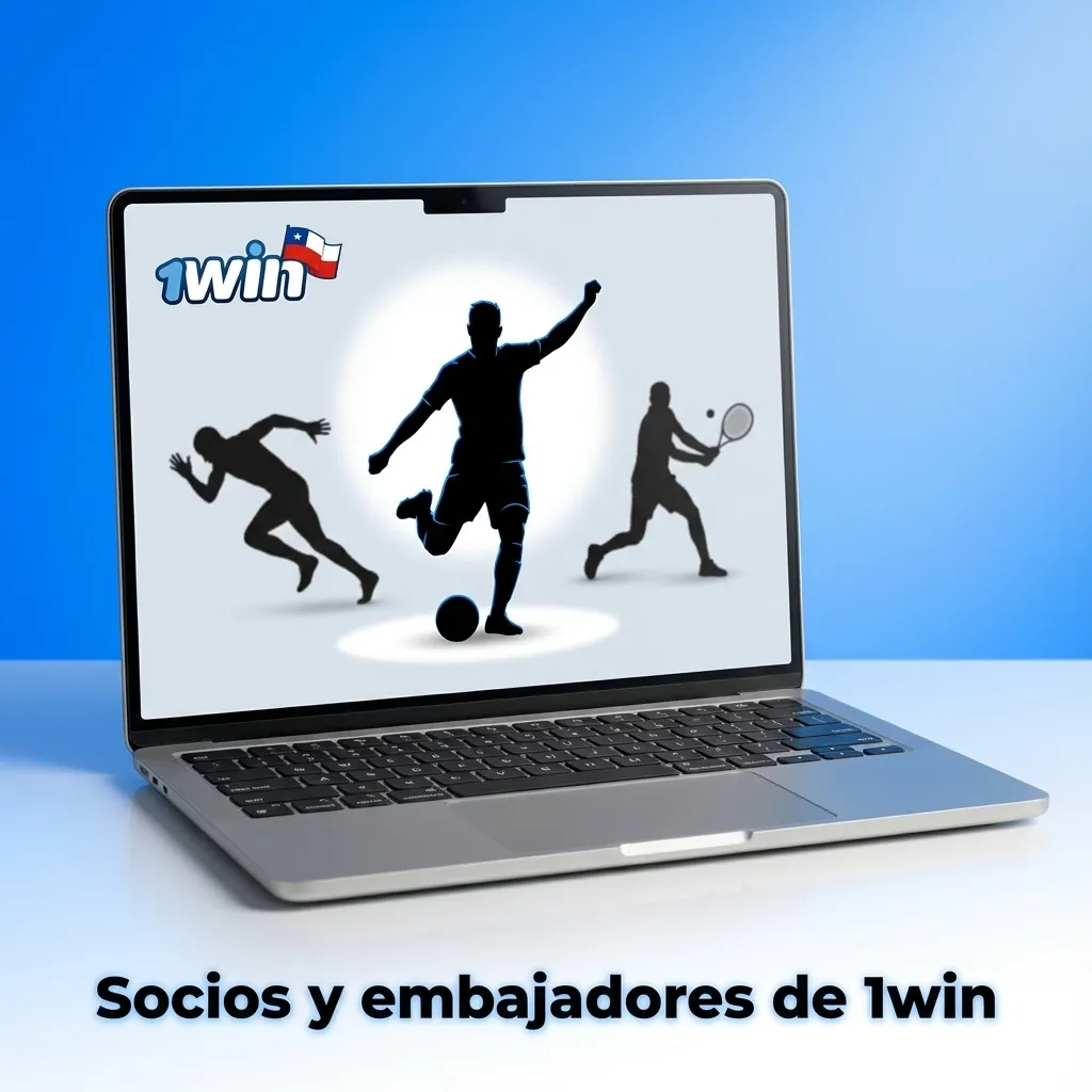 Collage de influencers chilenos de fútbol y eSports promocionando la plataforma 1win con gráficos de cuotas y apuestas en pantalla
